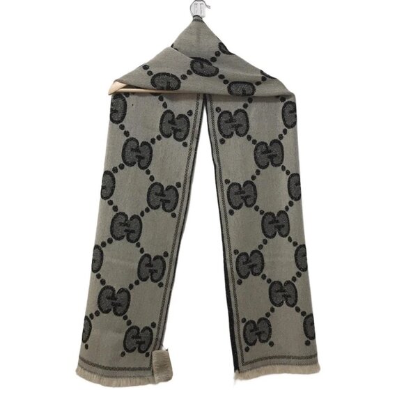 Auth GUCCI - 598993 Black Gold Wool Nylon Scarf - Picture 1 of 6